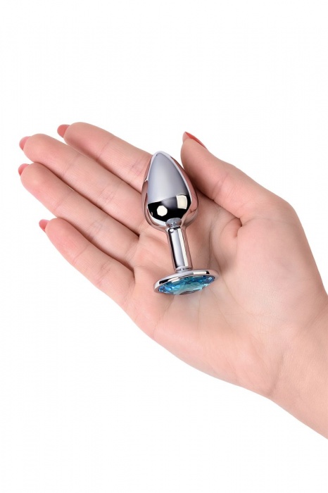 Серебристая конусовидная анальная пробка с голубым кристаллом - 7 см. - ToyFa - купить с доставкой в Симферополе