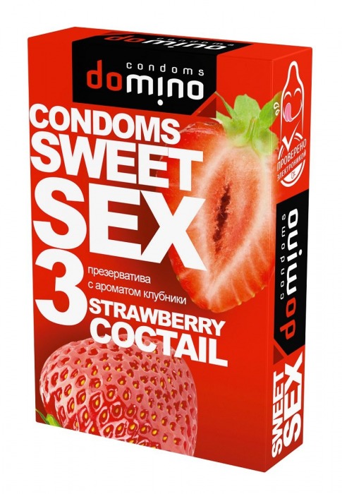 Презервативы для орального секса DOMINO Sweet Sex с ароматом клубничного коктейля  - 3 шт. - Domino - купить с доставкой в Симферополе