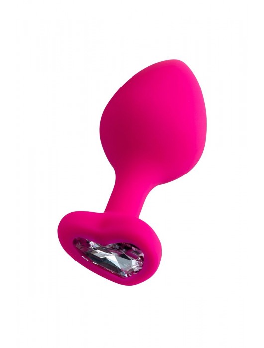 Розовая анальная втулка Diamond Heart с прозрачным кристаллом - 8 см. - ToyFa - купить с доставкой в Симферополе