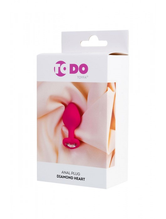 Розовая анальная втулка Diamond Heart с прозрачным кристаллом - 8 см. - ToyFa - купить с доставкой в Симферополе
