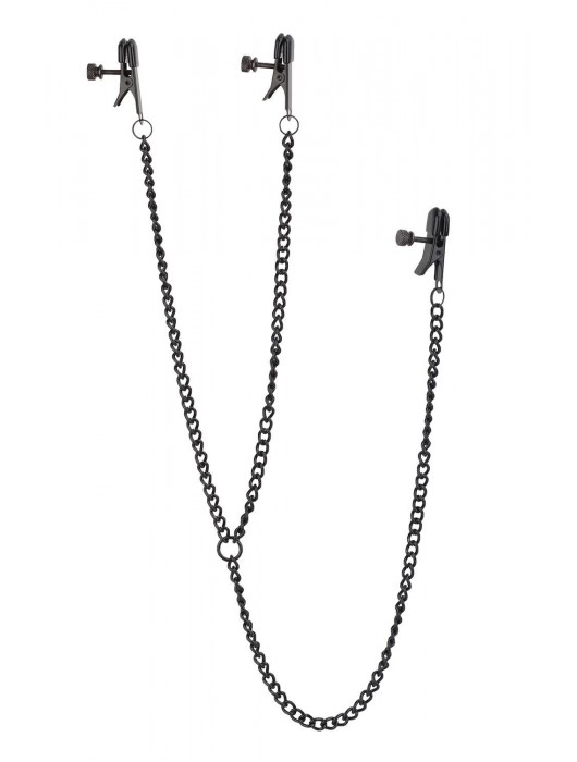 Черные зажимы на соски и клитор на цепочке DELUXE NIPPLE   CLIT CLAMPS - Dream Toys - купить с доставкой в Симферополе