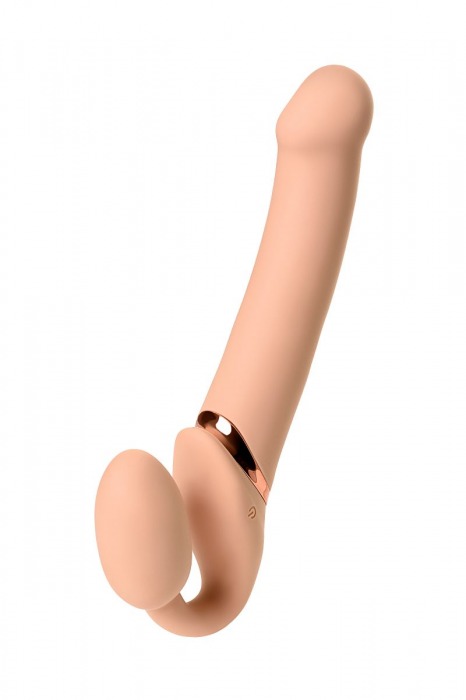 Телесный безремневой вибрострапон Vibrating Bendable Strap-On L - Strap-on-me - купить с доставкой в Симферополе