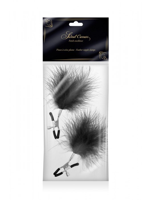 Зажимы на соски с черными пуховыми кисточками Sweet Caress Feather Nipple Clumps - Sweet Caress - купить с доставкой в Симферополе
