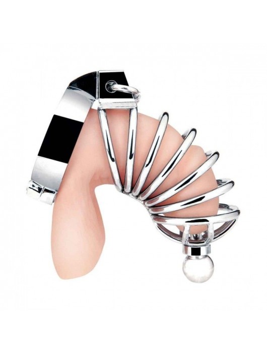 Серебристая клетка для члена Urethral Play Cage - BlueLine - купить с доставкой в Симферополе