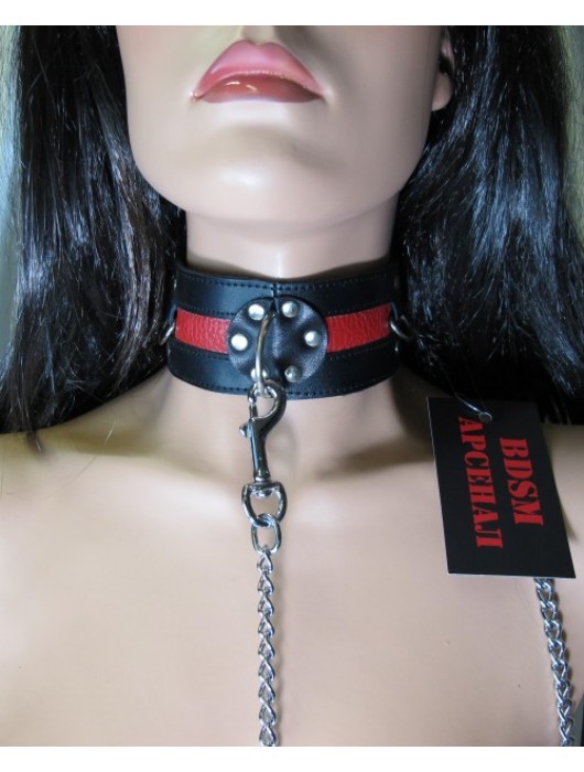 Металлический поводок с кожаной ручкой - БДСМ Арсенал - купить с доставкой в Симферополе