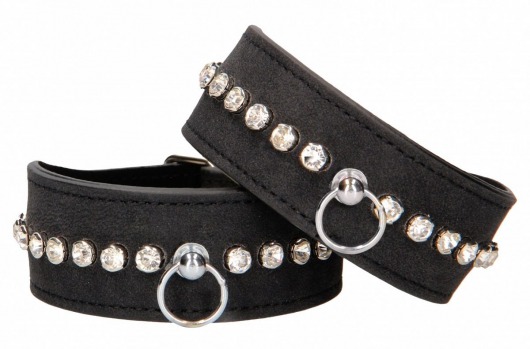 Черные наручники Diamond Studded Wrist Cuffs - Shots Media BV - купить с доставкой в Симферополе