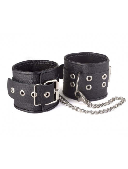Кожаные черные оковы с широким ремешком, соединенные цепочкой - Sitabella - купить с доставкой в Симферополе