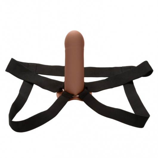 Коричневый фаллопротез из силикона Extension with Harness - 15,75 см. - California Exotic Novelties - купить с доставкой в Симферополе