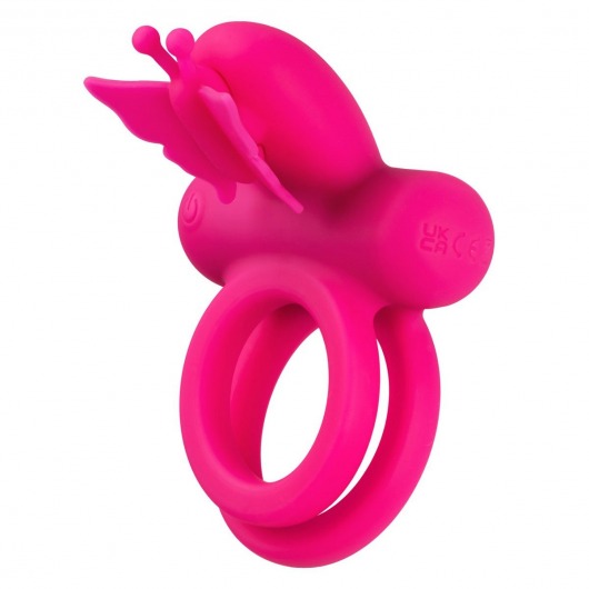 Розовое эрекционное виброкольцо Silicone Rechargeable Dual Butterfly Ring - California Exotic Novelties - в Симферополе купить с доставкой