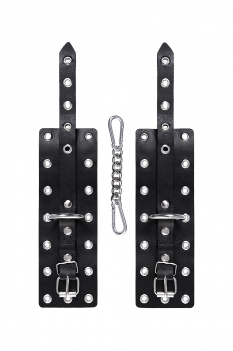 Черные кожаные однослойные наручники с люверсами - Pecado - купить с доставкой в Симферополе