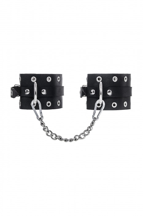 Черные кожаные однослойные оковы с люверсами - Pecado - купить с доставкой в Симферополе