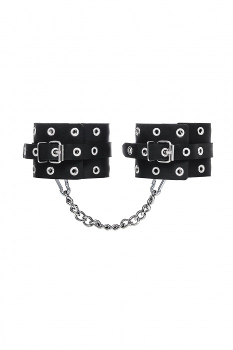 Черные кожаные однослойные оковы с люверсами - Pecado - купить с доставкой в Симферополе