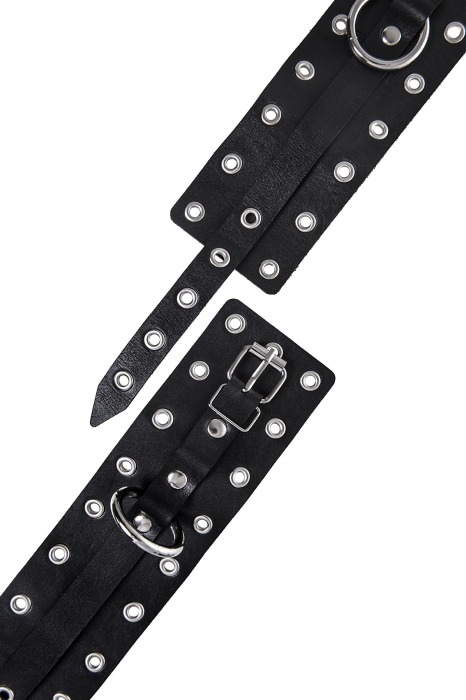 Черные кожаные однослойные оковы с люверсами - Pecado - купить с доставкой в Симферополе