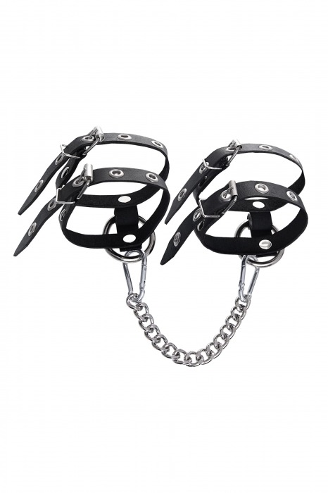 Черные однослойные кожаные оковы из двух ремешков - Pecado - купить с доставкой в Симферополе