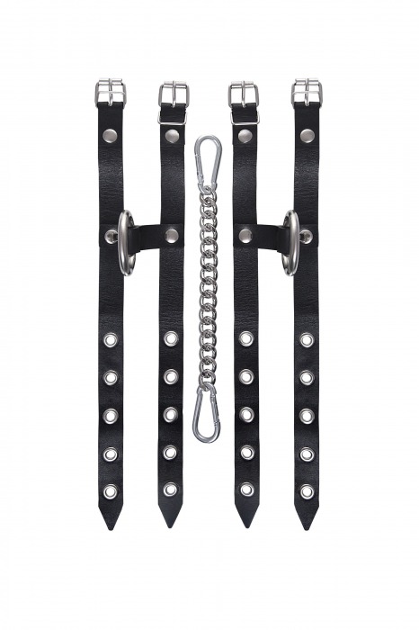 Черные однослойные кожаные оковы из двух ремешков - Pecado - купить с доставкой в Симферополе