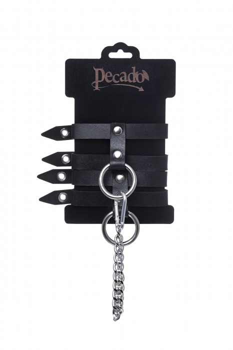 Черные однослойные кожаные оковы из двух ремешков - Pecado - купить с доставкой в Симферополе