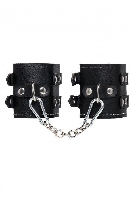 Черные кожаные наручники с двумя ремнями и красной подкладкой - Pecado - купить с доставкой в Симферополе