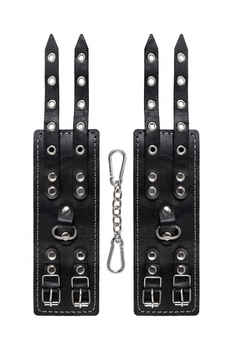 Черные кожаные наручники с двумя ремнями и красной подкладкой - Pecado - купить с доставкой в Симферополе