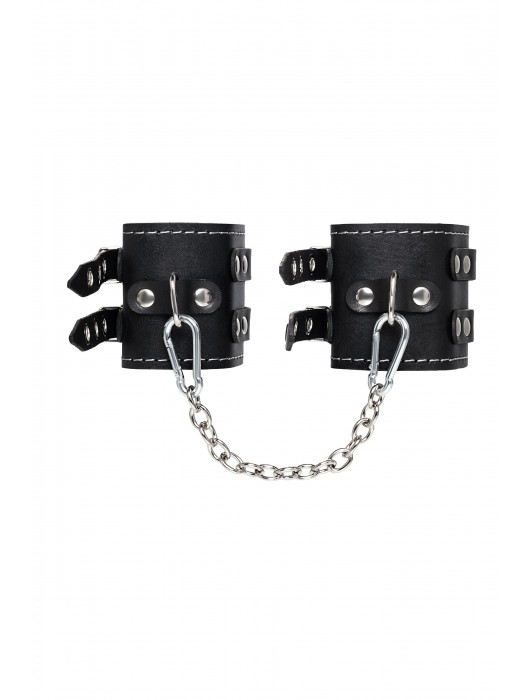 Черные кожаные оковы с двумя ремнями и красной подкладкой - Pecado - купить с доставкой в Симферополе