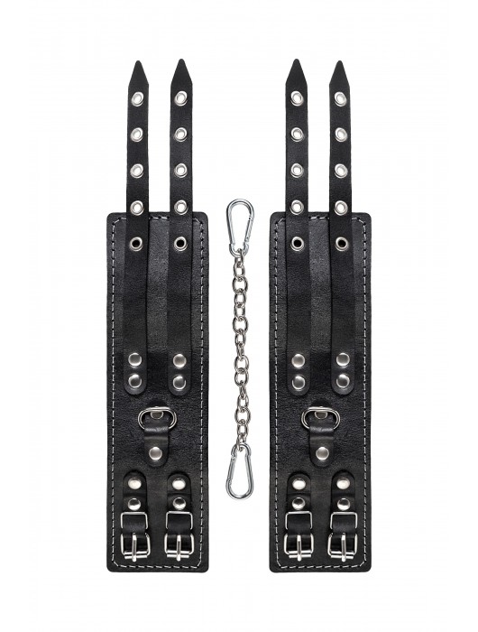 Черные кожаные оковы с двумя ремнями и красной подкладкой - Pecado - купить с доставкой в Симферополе