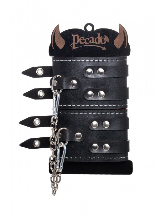 Черные кожаные оковы с двумя ремнями и красной подкладкой - Pecado - купить с доставкой в Симферополе