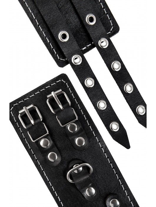 Черные кожаные оковы с двумя ремнями и красной подкладкой - Pecado - купить с доставкой в Симферополе
