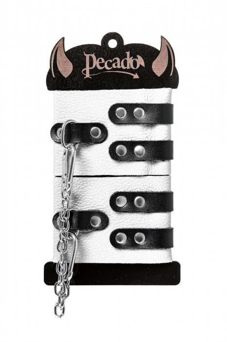 Бело-черные оковы с двумя ремешками и люверсами - Pecado - купить с доставкой в Симферополе