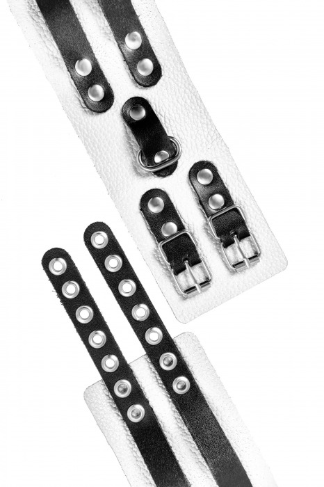 Бело-черные оковы с двумя ремешками и люверсами - Pecado - купить с доставкой в Симферополе