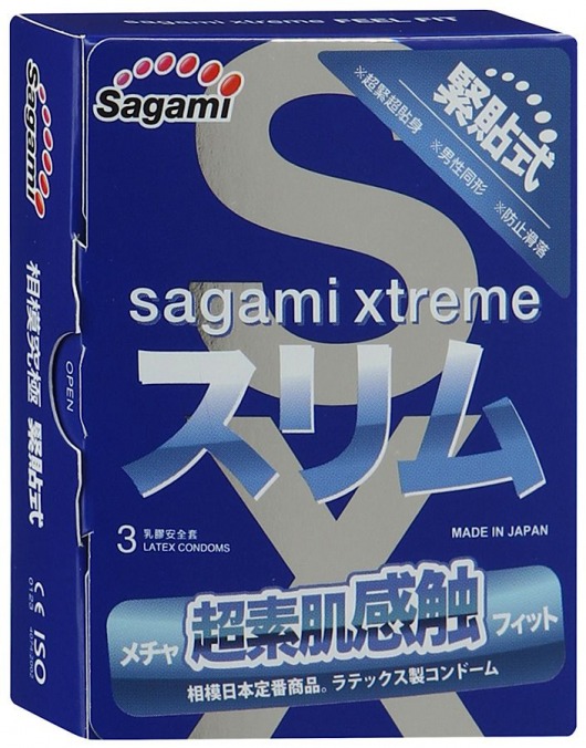 Розовые презервативы Sagami Xtreme FEEL FIT 3D - 3 шт. - Sagami - купить с доставкой в Симферополе