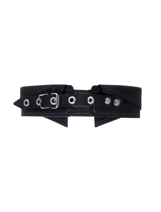 Черный кожаный ошейник-воротник с поводком - Pecado - купить с доставкой в Симферополе