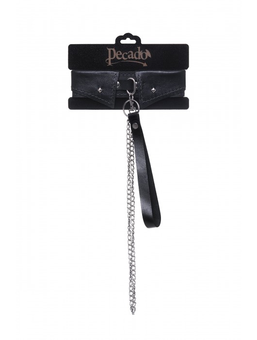 Черный кожаный ошейник-воротник с поводком - Pecado - купить с доставкой в Симферополе