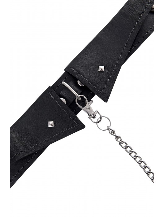 Черный кожаный ошейник-воротник с поводком - Pecado - купить с доставкой в Симферополе