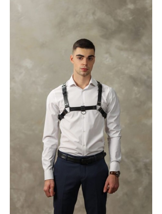 Черная мужская кожаная портупея №4 - БДСМ Арсенал - купить с доставкой в Симферополе