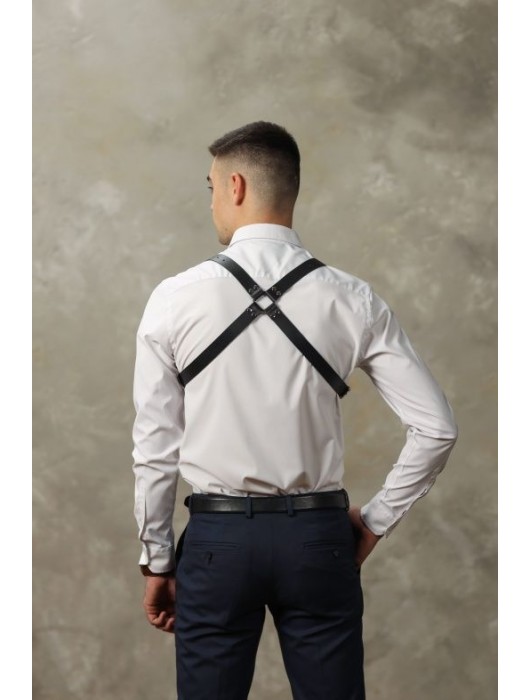 Черная мужская кожаная портупея №4 - БДСМ Арсенал - купить с доставкой в Симферополе