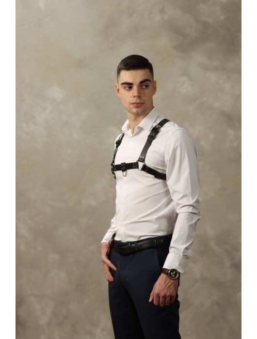 Черная мужская кожаная портупея №4 - БДСМ Арсенал - купить с доставкой в Симферополе