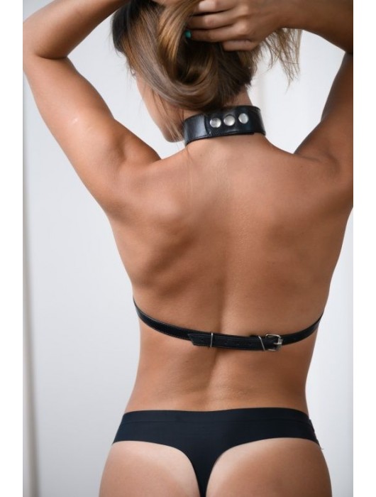 Черная кожаная сбруя с ошейником plus size из нежной кожи - БДСМ Арсенал - купить с доставкой в Симферополе