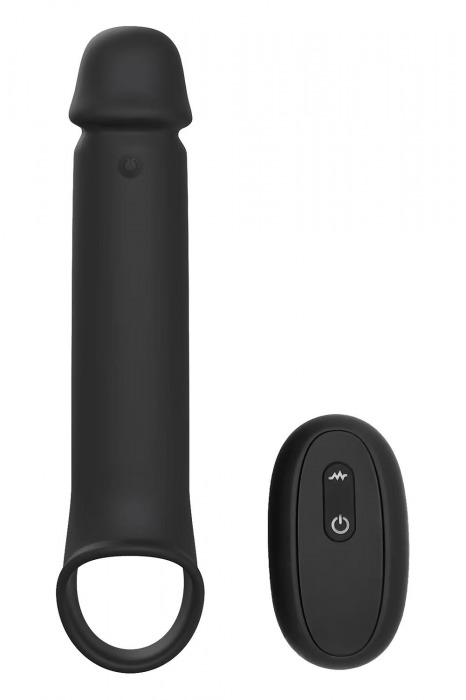 Черная насадка-удлинитель с вибрацией Vibrating Extender With Remote - Dream Toys - в Симферополе купить с доставкой