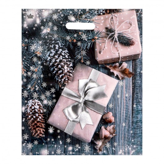 Новогодний пакет с принтом в виде подарков и вырубной ручкой (45х38 см) - Сима-Ленд - купить с доставкой в Симферополе