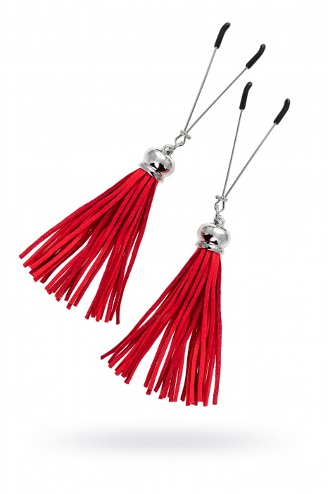 Зажимы на соски «Вилки» с красными кисточками из замши - Pecado - купить с доставкой в Симферополе