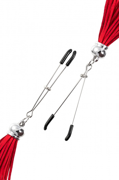 Зажимы на соски «Вилки» с красными кисточками из замши - Pecado - купить с доставкой в Симферополе