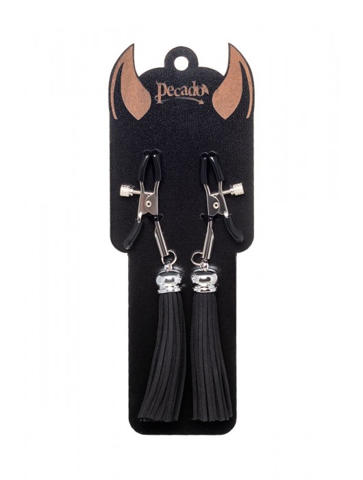 Зажимы на соски «Прищепки» с черными кисточками из замши - Pecado - купить с доставкой в Симферополе