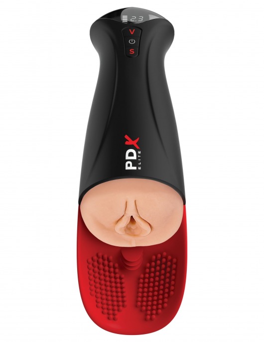 Телесный мастурбатор-вагина в черной колбе с вибрацией Fuck-O-Matic Pro XL - Pipedream - в Симферополе купить с доставкой