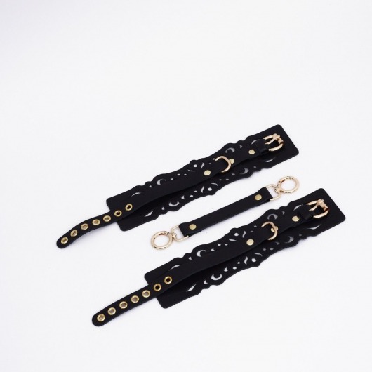 Черный кожаные оковы с узорами и золотистой фурнитурой - Crazy Handmade - купить с доставкой в Симферополе