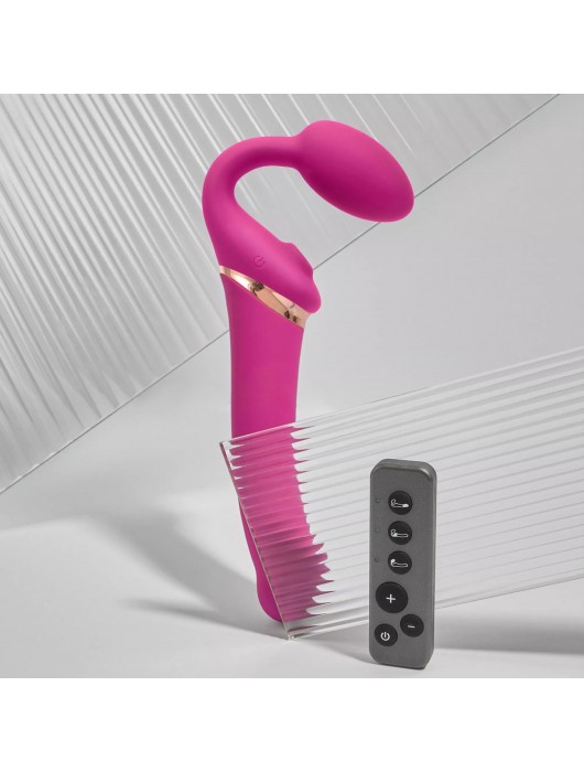 Ярко-розовый безремневой страпон Multi Orgasm Bendable Strap-On size XL с клиторальной стимуляцией - Strap-on-me - купить с доставкой в Симферополе