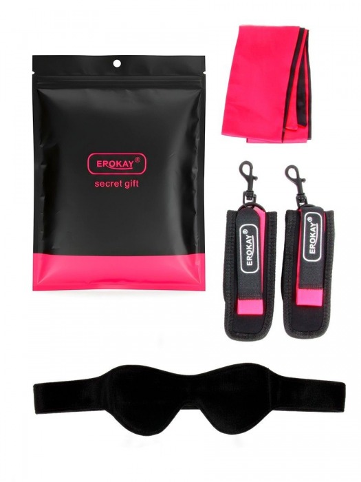 Черно-розовый эротический набор: маска, наручники и повязка - Erokay - купить с доставкой в Симферополе