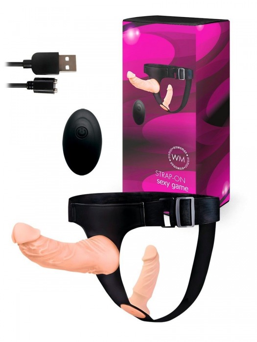 Женский страпон с 2 насадками, вибрацией и пультом ДУ - Erowoman-Eroman - купить с доставкой в Симферополе