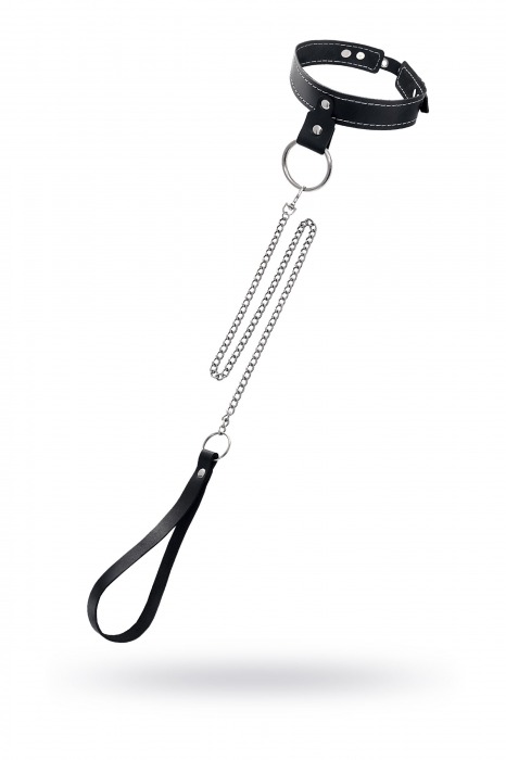 Черный узкий однослойный ошейник с серебристым поводком-цепочкой - Pecado - купить с доставкой в Симферополе