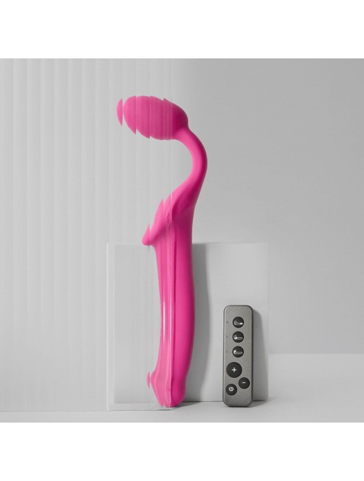 Ярко-розовый безремневой страпон Strap-on-me Vibrating Bendable Strap-On size M - Strap-on-me - купить с доставкой в Симферополе