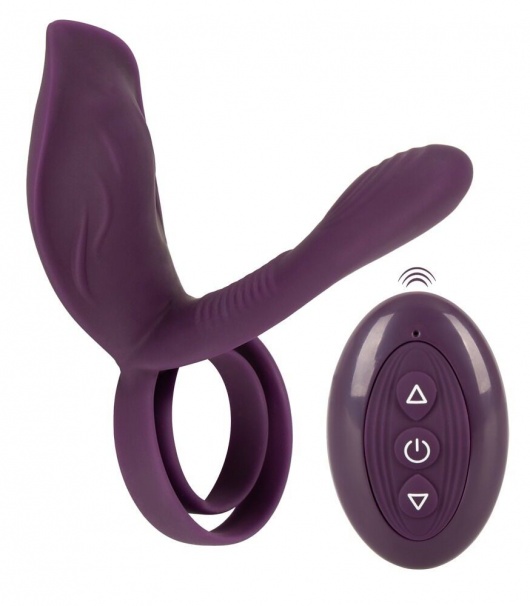 Фиолетовая насадка на член с клиторальным отростком и пультом ДУ RC Couple’s Vibrator 2 - Orion - в Симферополе купить с доставкой