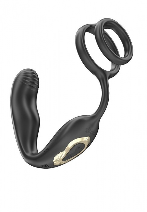 Черная анальная пробка с вращением и эрекционными кольцами - Ibiza - в Симферополе купить с доставкой